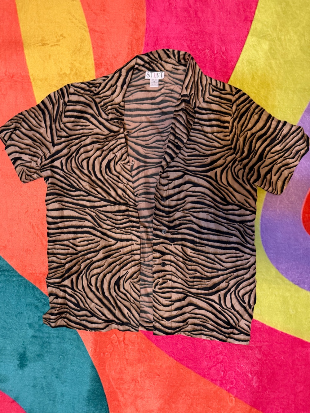 Strut! Brown and Black Zebra-Print Short-Sleeve Blouse